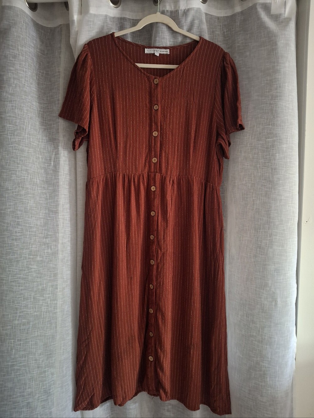 The Main Street Exchange Linen Blend Striped Maxi Rust Size XL